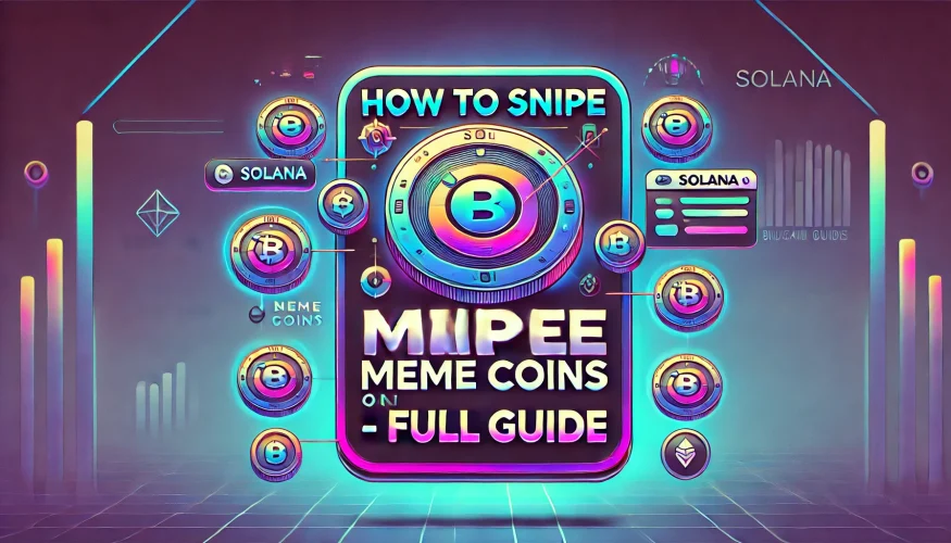 'How to Snipe Meme Coins On Solana — Full Guide'. The design includes